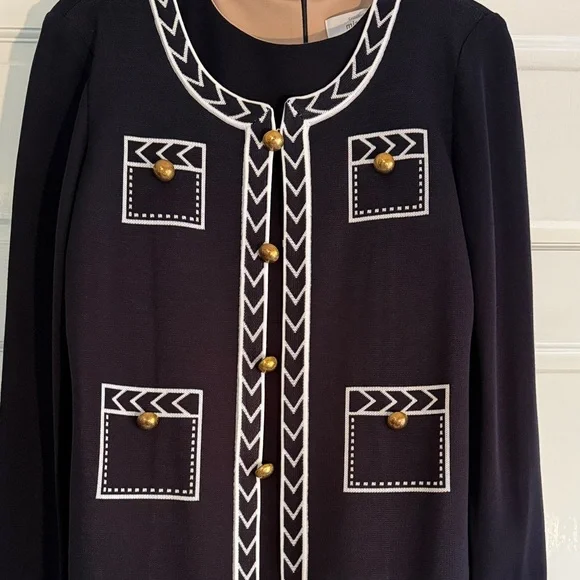 Misook Navy and White Chevron Jacket and Dress - Picture 3 of 6